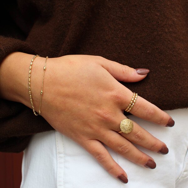 14K Yellow Gold Gold Creations Charleston Rice Bead Stackable .05ct Bezel Lab Diamond Ring Size 7