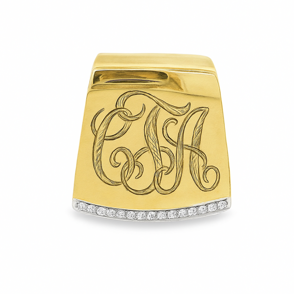 14K Yellow Gold .13ct Diamond Heavy Medium Slide with Hand Engraving