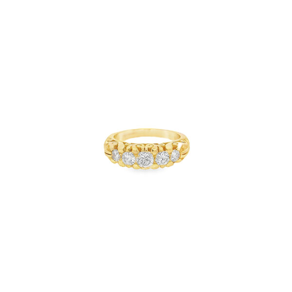 14K Yellow Gold 1950's .85ct Diamond 5 Stone Scrollwork Band Size 6
