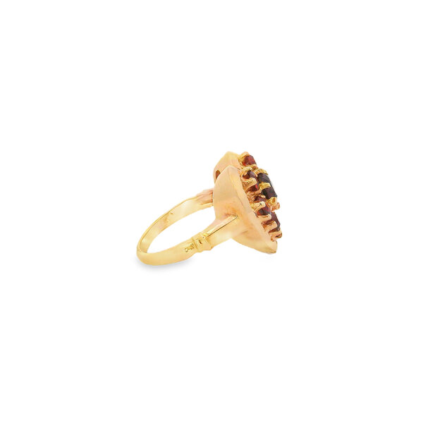 14K Yellow Gold 1970's 3ct Garnet Cluster Heart Ring Size 7