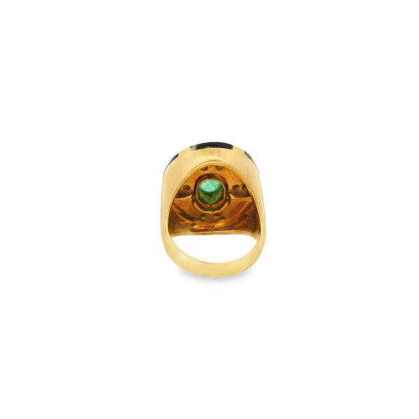 18K Yellow Gold 1970's 1.70ct Cabochon Emerald, Carnelian, Onyx, & .36ct Diamond Ring Size 6