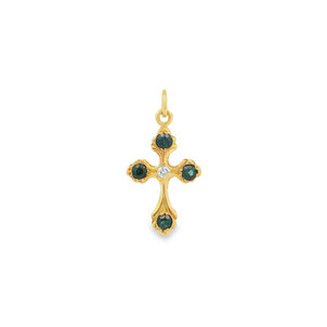 14KY 1970's .50ct Sapp .10ct Dia Textured 30x16mm Cross