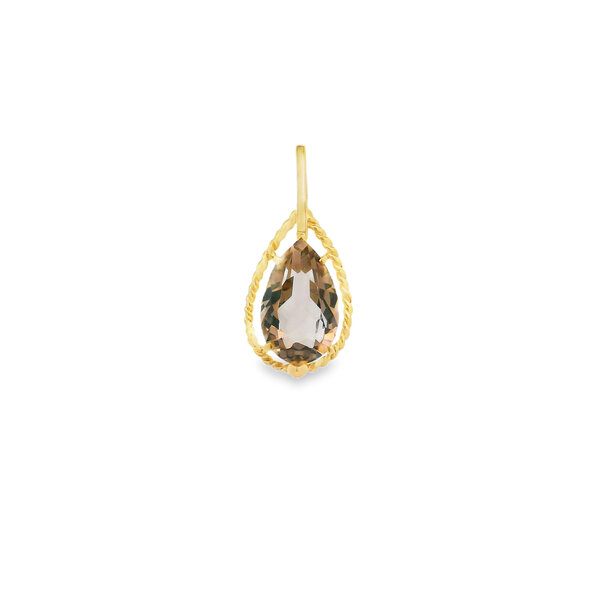 14K Yellow Gold Estate 2.25ct Pear Smoky Quartz Rope Edge Pendant 22x12mm