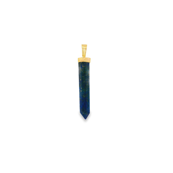 14K Yellow Gold Estate Lapis Crystal Pendant 40x6mm