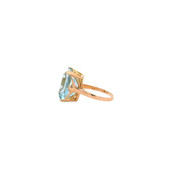 18K Yellow Gold 1970's 10.50ct Emerald Cut Aquamarine Solitaire Ring Size 7.75
