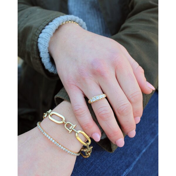 14K Yellow Gold 1950's .85ct Diamond 5 Stone Scrollwork Band Size 6