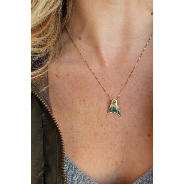 14K Yellow Gold Gold Creations Original Diamond Cut Enamel Redfish Tail Pendant Large