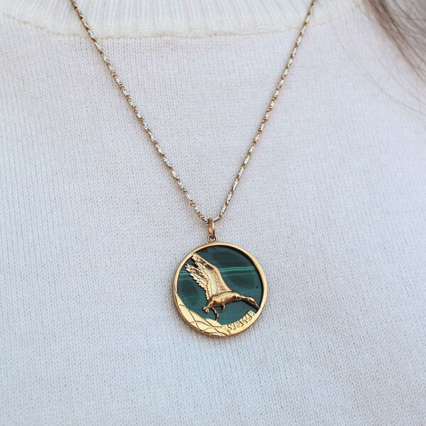 14K Yellow Gold GC Original SEWE Malachite Pendant