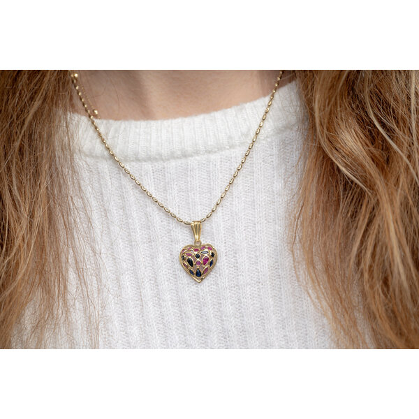 18K Yellow Gold 1970's 2ct Multicolor Sapphire Cluster Heart Pendant