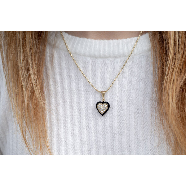 10K Yellow Gold Estate Black Onyx Cubic Zirconia Heart Pendant 29x16mm