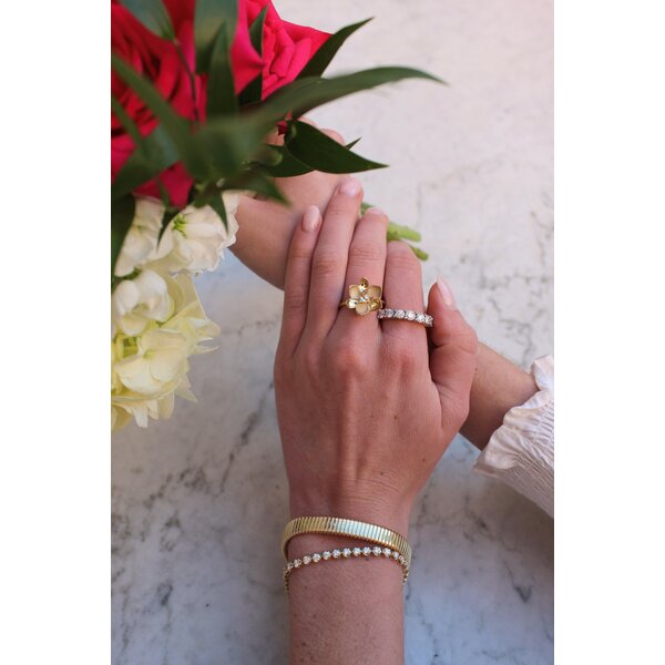 14K Yellow Gold Polished/Brushed Gold Creations Original .03ct Lab Diamond Magnolia Ring Size 7.25