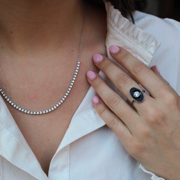 Platinum 1920's .70ct Old European Diamond & Black Onyx Ring Size 6
