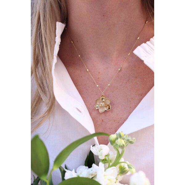 14K Yellow Gold Gold Creations Original Polished/Textured .05ct Lab Diamond Magnolia Pendant Large