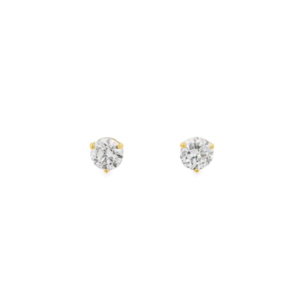14K Yellow Gold 2ct Round Lab Grown Diamond Martini Set Solitaire Post Earrings
