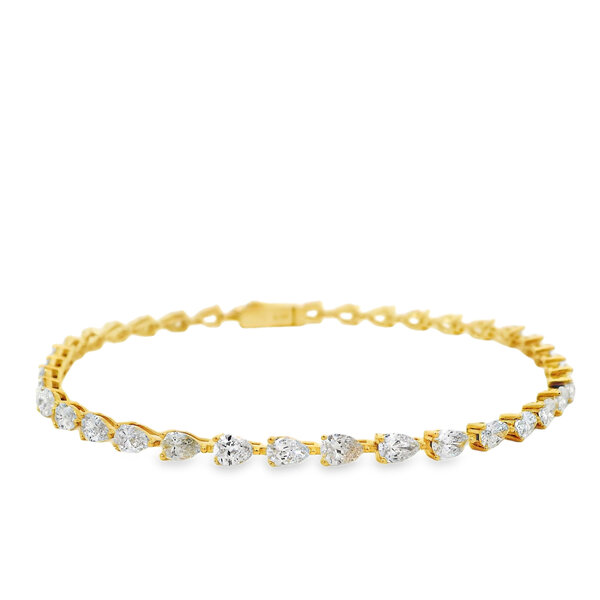 14K Yellow Gold 5ct Pear Shaped Lab Grown Diamond Tennis Bracelet 7.5"