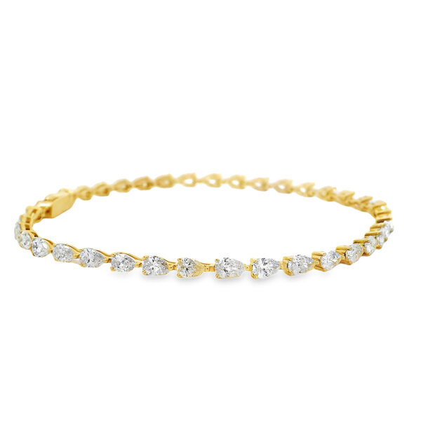 14K Yellow Gold 5ct Pear Shaped Lab Grown Diamond Tennis Bracelet 7.5"