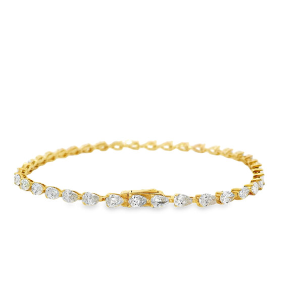 14K Yellow Gold 5ct Pear Shaped Lab Grown Diamond Tennis Bracelet 7.5"