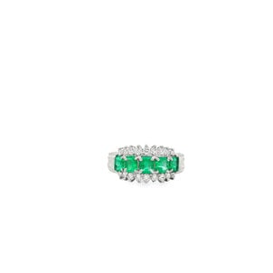 Plat 1960's 1.08ct Emerald .37ct Dia Band Sz 5.75