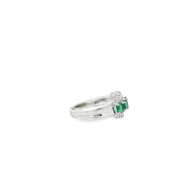 Platinum 1960's 1.08ct Emerald .37ct Diamond Band Size 5.75