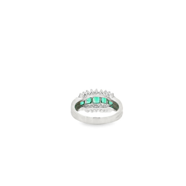 Platinum 1960's 1.08ct Emerald .37ct Diamond Band Size 5.75