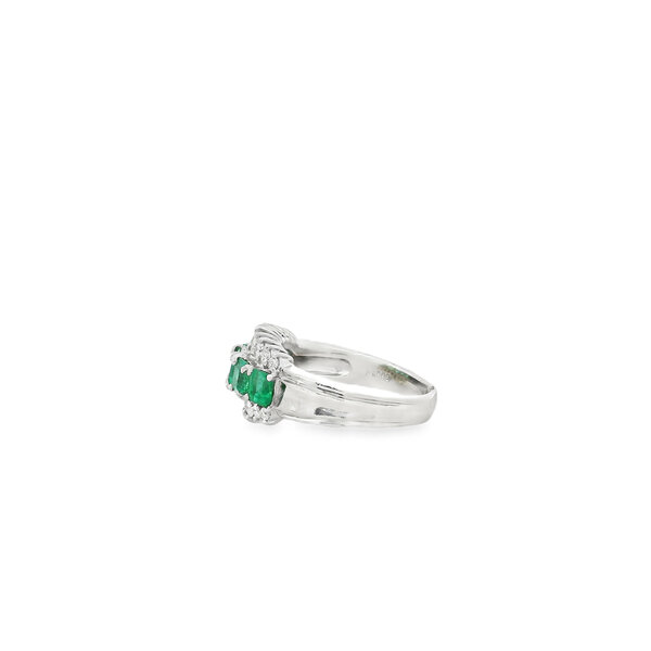 Platinum 1960's 1.08ct Emerald .37ct Diamond Band Size 5.75