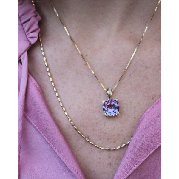 10K Yellow Gold 1980's 7.23ct Color Change Sapp & .10ct Diamond Pendant