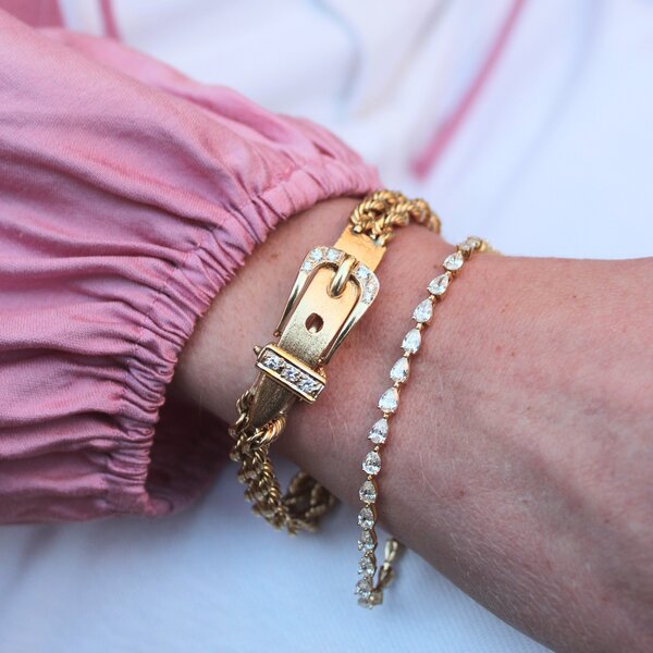 14K Yellow Gold 5ct Pear Shaped Lab Grown Diamond Tennis Bracelet 7.5"