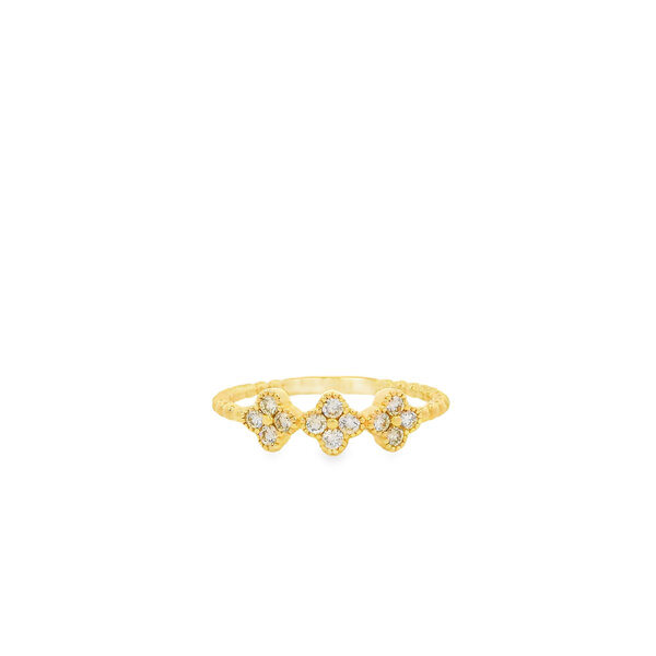 14K Yellow Gold .25ct Diamond Milgrain 3 Clover Band Size 6.5