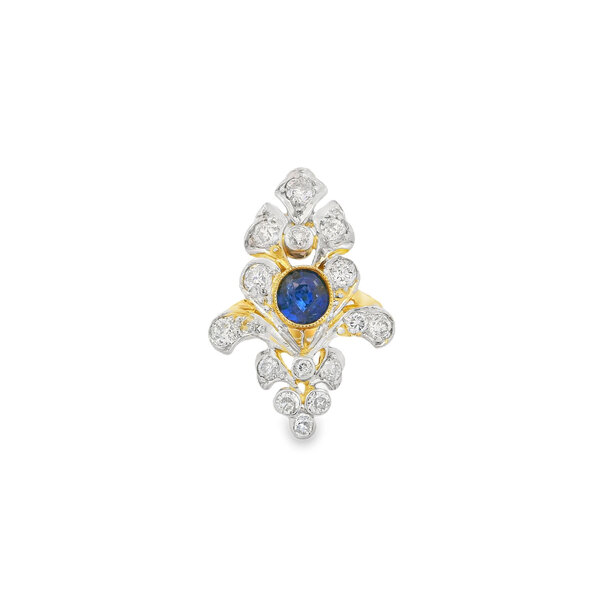 18K Yellow Gold/Platinum Edwardian 1.25ct Sapphire & 1.85ct Diamond Ring Size 7.25