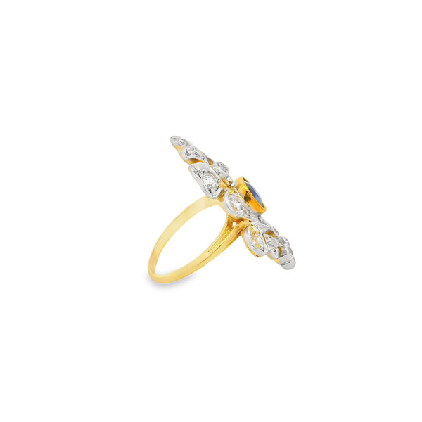18K Yellow Gold/Platinum Edwardian 1.25ct Sapphire & 1.85ct Diamond Ring Size 7.25