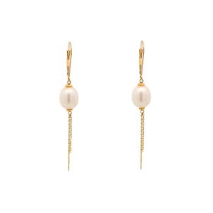 10KY 9-10mm White Freshwater Pearl Tassel Dangle Earrings