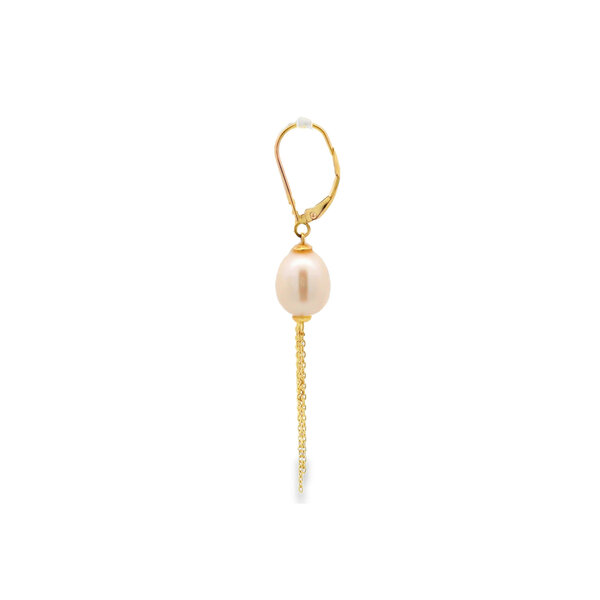 10K Yellow Gold 9-10mm White Freshwater Pearl Tassel Dangle Earrings