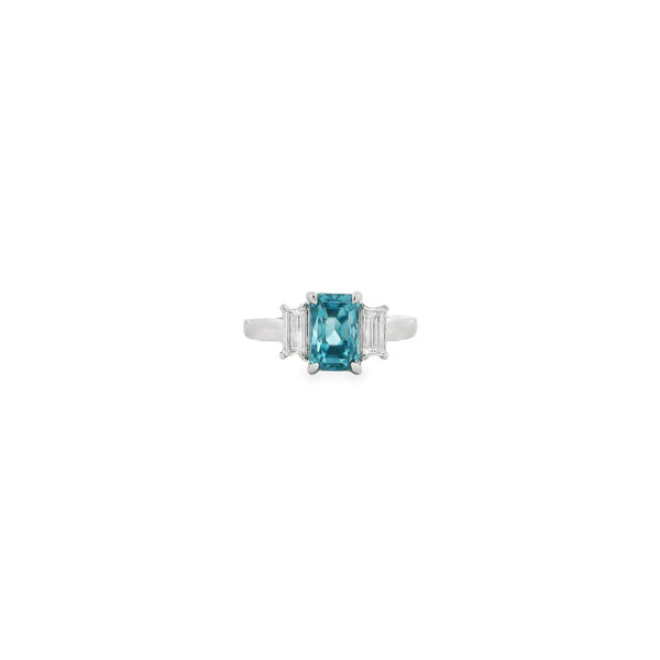 14K White Gold 2.75ct Blue Zircon .40ct Diamond 3 Stone Ring Size 6.5