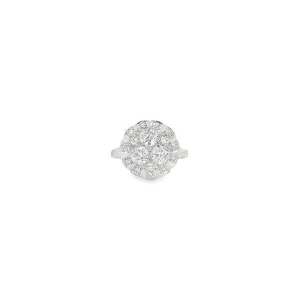 Platinum 1950's 1.55ct Diamond Round Cluster Ring Size 8.25