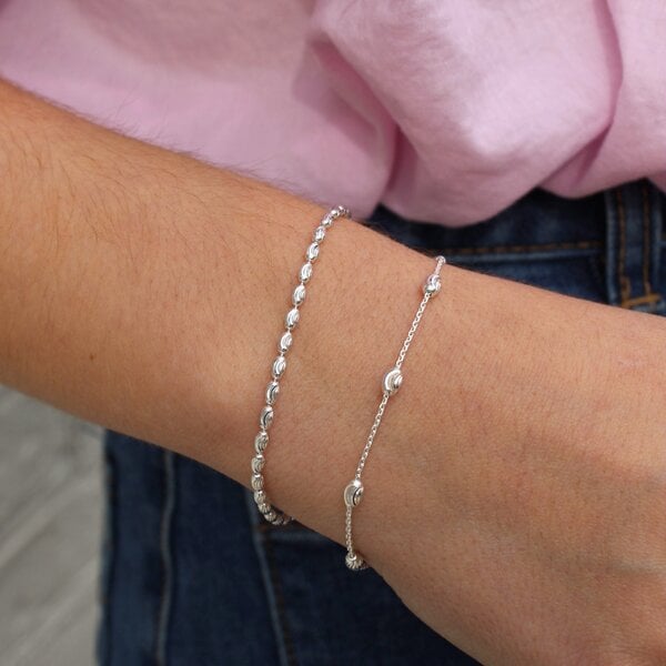 Sterling Silver Diamond Cut Rice Bead Bracelet