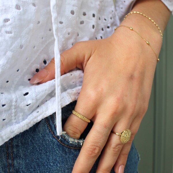 14K Yellow Gold Thin Diamond Cut Sweetgrass Band Size 6.75