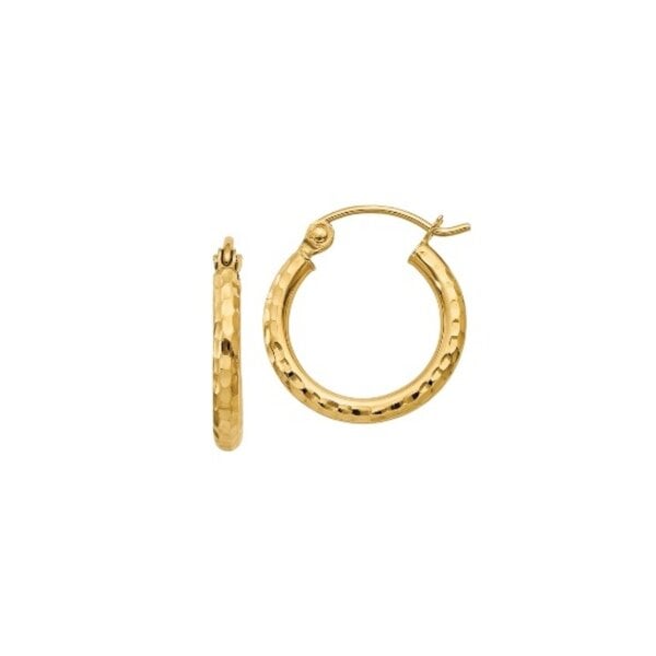 14K Yellow Gold Diamond Cut 2mm Tube Hoops
