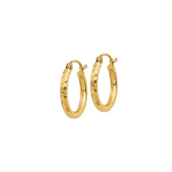 14K Yellow Gold Diamond Cut 2mm Tube Hoops