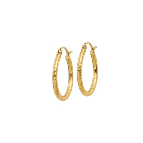 14K Yellow Gold Diamond Cut 2mm Tube Hoops