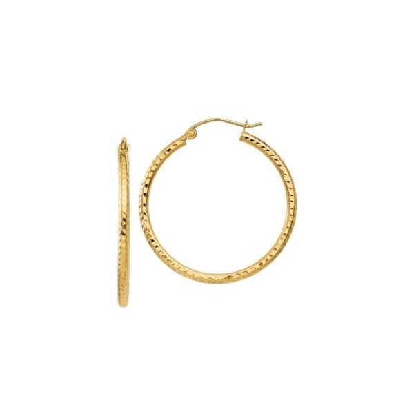 14K Yellow Gold Diamond Cut 2mm Tube Hoops