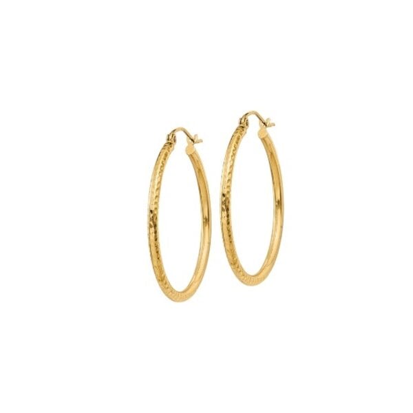 14K Yellow Gold Diamond Cut 2mm Tube Hoops