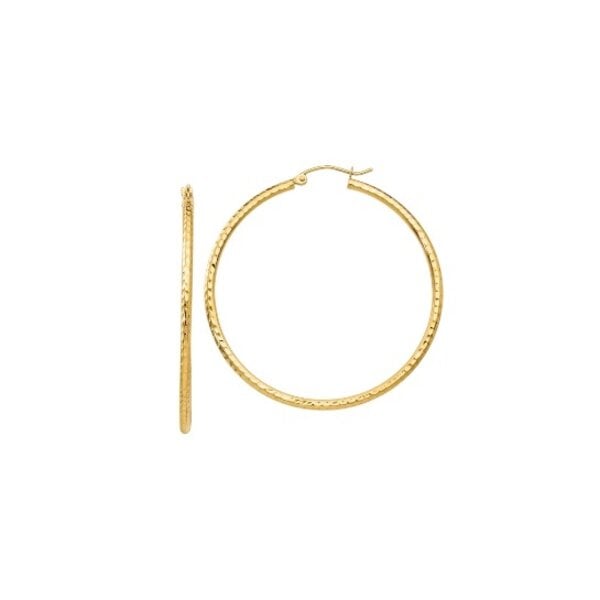 14K Yellow Gold Diamond Cut 2mm Tube Hoops