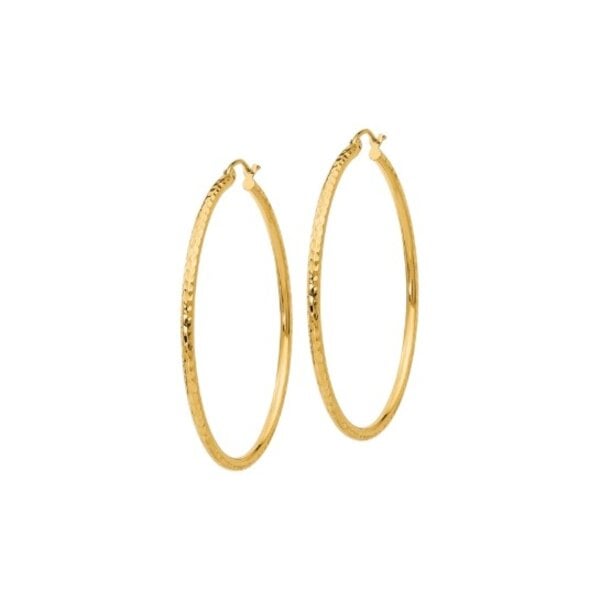 14K Yellow Gold Diamond Cut 2mm Tube Hoops
