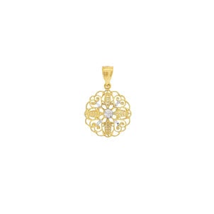 14K Yellow & White Gold Diamond Cut Secret Garden Gate Pendant