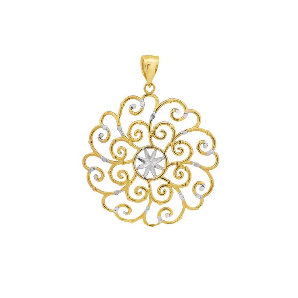 14K Yellow & White Gold Diamond Cut Francis Baker House Gate Pendant