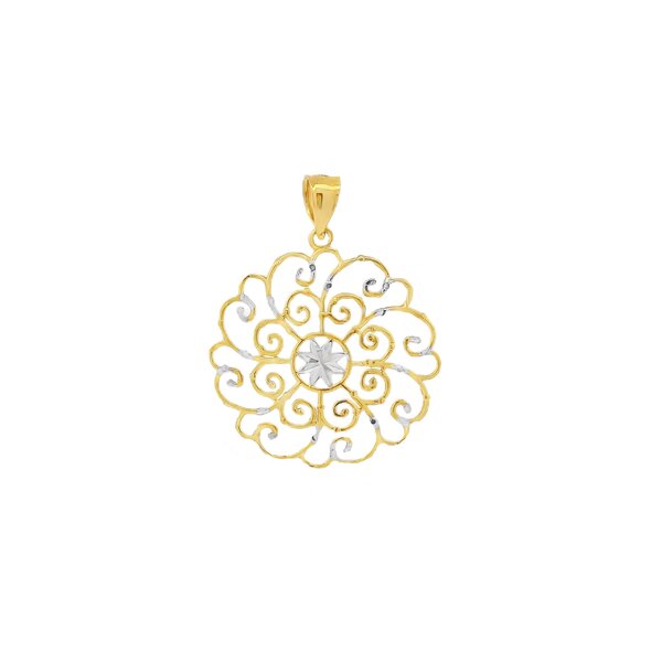 14K Yellow & White Gold Diamond Cut Francis Baker House Gate Pendant