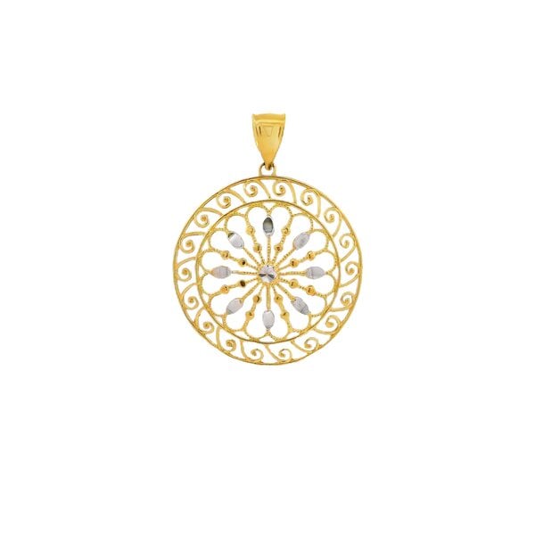 14K Yellow & White Gold Diamond Cut City Hall Gate Pendant