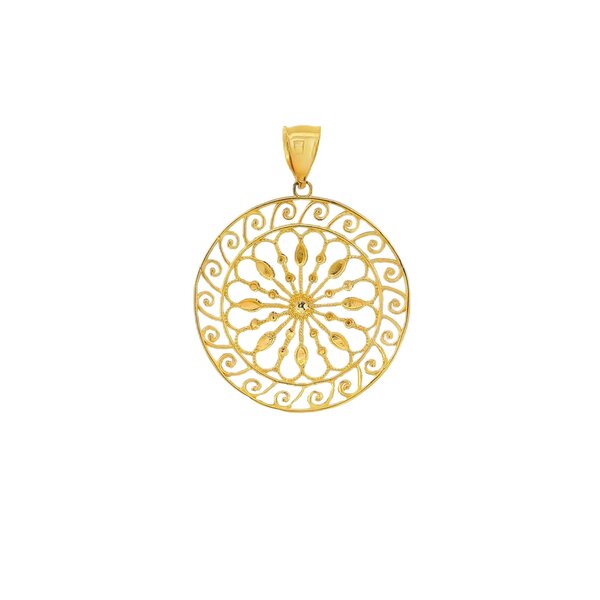 14K Yellow & White Gold Diamond Cut City Hall Gate Pendant