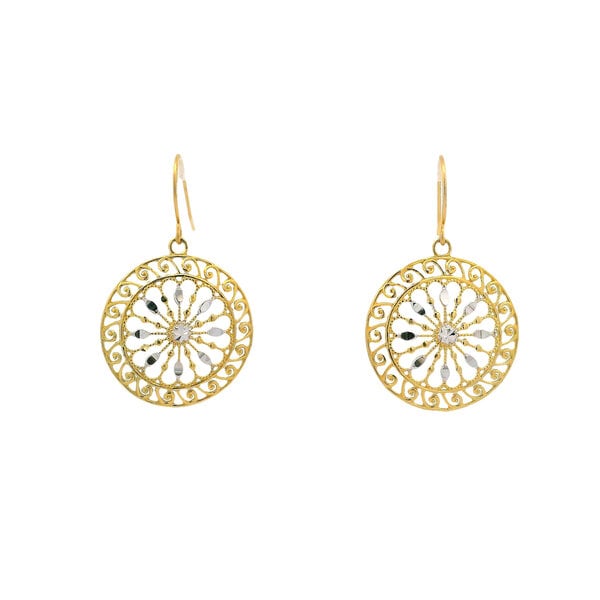 14K Yellow & White Gold Diamond Cut City Hall Gate Earrings