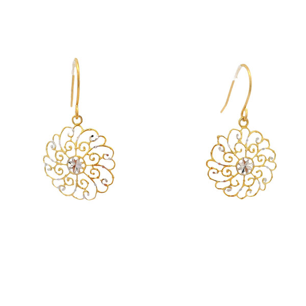 14K Yellow & White Gold Diamond Cut Francis Baker House Gate Earrings